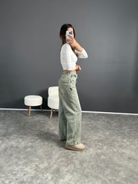 GR Orta Bel Yeşil Eskitme Jean GausDENİM PANTOLONGU002774