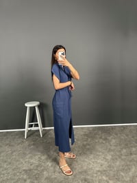 Corinna Mavi İthal Kumaş Önü Yırtmaçlı ElbiseGausELBİSEGU008154