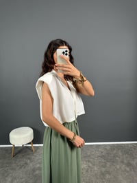 Viya Beyaz Keten Vatkalı Gömlek GausGÖMLEKGU008450