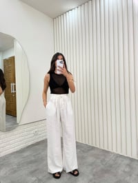 Beyaz Kuşaklı Tensel Kırışık Kumaş Palazzo Pantolon Gaus00302GausPANTOLONGU1001695