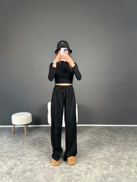 Minaj Siyah Beli Lastikli Çımalı Pantolon GausPANTOLONGU002436