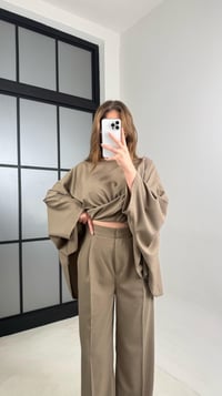 Haki Kemerli Pelerinli Panço Beli Lastikli Pantolon Premium Takım GAUS-00989GAUSTAKIMGAUS-00989