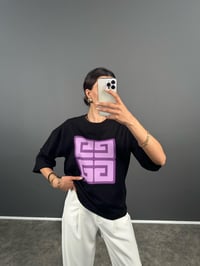 Drs Siyah Bisiklet Yaka Basic Mor Baskılı TshirtGausTSHIRTGU008421