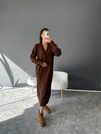 Ros Kahverengi Uzun Triko ElbiseGausELBİSEGU002424