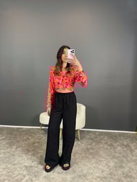 Nun Siyah Keten Beli Lastikli PantolonGausPANTOLONGU004654