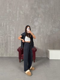 Hensa Lacivert Ntw Modal Kumaş Yelekli TakımGausTAKIMGU100336