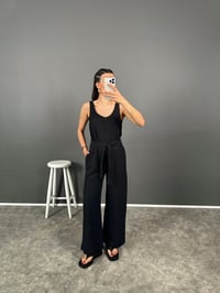 Korel Siyah Keten Kemerli TulumGausTULUMGU008181