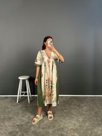 Venu Haki Pano Desen Keten Elbise GausELBİSEGU008131