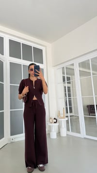 Mürdüm Çift Fermuarlı Bluz Beli Lastikli Pantolon İkili Triko Takım GAUS-01902GAUSTAKIMGAUS-01902