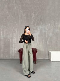 Haki Yüksek Bel İthal Kumaş Pantolon Gaus00271GausPANTOLONGU1001624