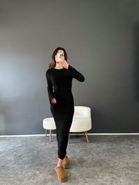 Siyah İspanyol Kol Maxi Pirinç Örgü Triko  ElbiseGausELBİSEGU003045