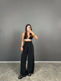 PRY Çift Lastikli Yüksek Bel Bol Paça Siyah PantolonGausPANTOLONGU008549