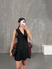 Siyah Yelekli Pileli Muadil Elbise Gaus00166GausELBİSEGU1001386