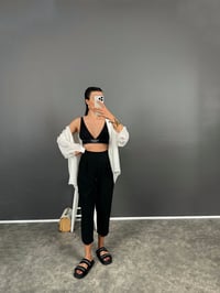 Buddle Siyah Arkası Lastikli Rahat Kalıp Krep PantolonGausPANTOLONGU008429