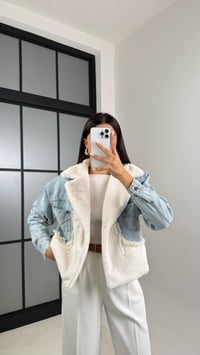 Ekru Denim Detaylı Peluş Ceket GAUS-00583GAUSCEKETGAUS-00583