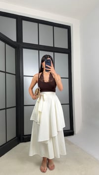 Ekru İthal Tencel Kumaş Tasarım Etek Pantolon GAUS-01412GAUSPANTOLONGAUS-01412
