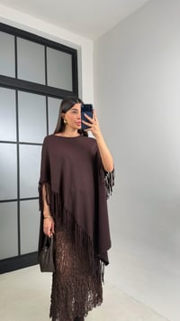 Kahve Püskül Detaylı Tasarım Panço GAUS-01093GAUSPançoGAUS-01093