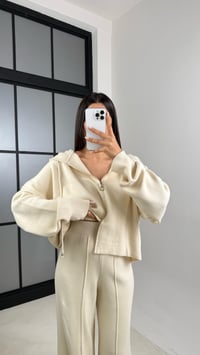 Ekru Kapüşonlu Hırka Beli Lastikli Pantolon İkili Triko Takım GAUS-00564GAUSTAKIMGAUS-00564