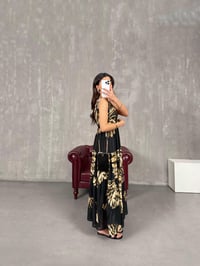 Siyah Leopar Desenli Beli Lastikli Elbise Gaus00113GausELBİSEGU1001247