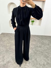 Lola Siyah Krep Kumaş Yarım Balıkçı Yaka TulumGausTULUMGU00903469