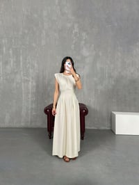 Taş Sıfır Kol Vatkalı Keten Elbise Gaus00204GausELBİSEGU1001480