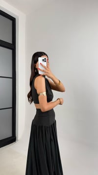 Haki Sandy Kumaş Yırtmaçlı Etek Crop Takım GAUS-0049GAUSTAKIMGAUS-0049