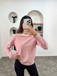 CS Kırmızı Çizgili Bisiklet Yaka Beyaz SweatshirtGausSWEATSHIRTGU008964