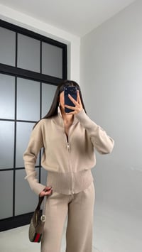 Bej Çift Fermuarlı Hırka Beli Lastikli Pantolon Triko Takım GAUS-01090GAUSTAKIMGAUS-01090
