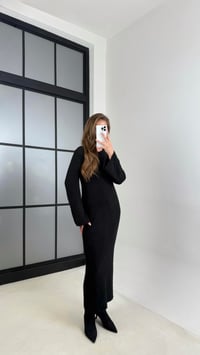 Siyah Bisiklet Yaka Tasarım Uzun Triko Elbise GAUS-00125GAUSDressesGAUS-00125