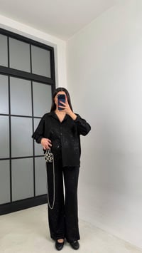 Siyah Gömlek Beli Lastikli Pantolon Premium Simli Takım GAUS-01013 GAUS-01014GAUSTAKIMGAUS-01014