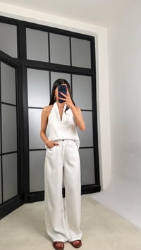 Beyaz Halter Yaka Tencel Denim Takım GAUS-01520GAUSTAKIMGAUS-01520