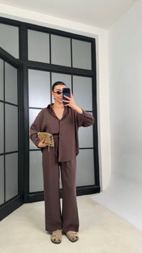 Kahve MD Muadil Gömlek Beli Lastikli Pantolon Tencel Takım GAUS-01278GAUSSuitsGAUS-01278