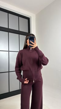 Mürdüm Çift Fermuarlı Hırka Beli Lastikli Pantolon Triko Takım GAUS-01090GAUSTAKIMGAUS-01090