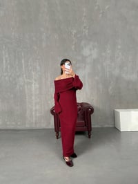 Nancy Bordo Kayık Yaka Triko Tasarım ElbiseGausELBİSEGU100596
