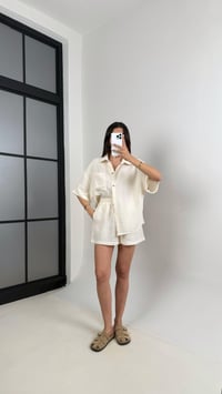 Taş Cepli Gömlek Beli Lastikli Şort Müslin Takım Gaus00445GausTAKIMGU1002039