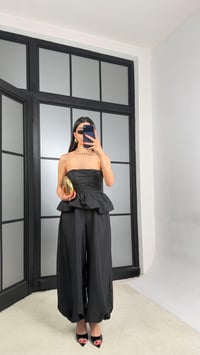 Siyah Balon Bluz Beli Lastikli Şalvar Pantolon İkili Premium Takım GAUS-01569GAUSTAKIMGAUS-01569