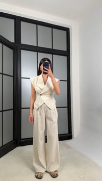 Taş Kuşaklı Yelek Pantolon İkili Keten Takım GAUS-01447GAUSTAKIMGAUS-01447