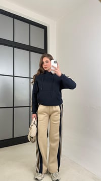 Lacivert Şerit Detaylı Sweatshirt Beli Lastikli Eşofman Şardonlu Takım GAUS-01073GAUSTAKIMGAUS-01073