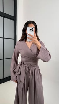 Vizon Bağlamalı Üst Beli Lastikli Pantolon Bürümcük Takım Gaus00389 GausTAKIMGU1001909