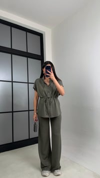 Haki Beli Lastikli Hırka Pantolon Taşlı Modal Takım GAUS-01064GAUSTAKIMGAUS-01064