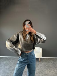 Gri Parlak Crop Şardonlu SweatGausSWEATSHIRTGU002846