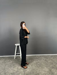 Popy Siyah Bürümcük Kısa Kol Üst Pantolon İkili TakımGausTAKIMGU008694