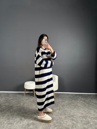 Hedy Lacivert Çizgili Oversize Uzun Triko ElbiseGausELBİSEGU004157