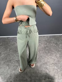 Spino Haki Yeşil Gabardin Crop Bol Paça Pantolon TakımGausTAKIMGU008557