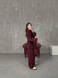 Rozali Bordo Gabardin Kimono İkili TakımGausTAKIMGU100562