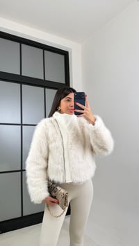 Krem Astarlı Deri Detaylı Kürk Ceket GAUS-01017GAUSCEKETGAUS-01017