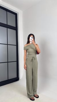 Yeşil Bluz Beli Lastikli Pantolon Bürümcük Takım Gaus00532GausTAKIMGU1002246