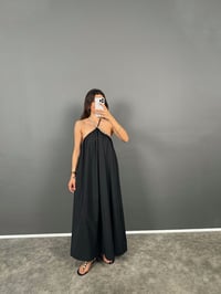 Jany Siyah Boyundan Bağlamalı İncili Poplin ElbiseGausELBİSEGU008784