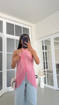 Pembe Boyundan Bağlamalı Püsküllü Saten Bluz GAUS-01818GAUSBlouseGAUS-01818