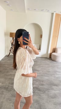 Ekru Transparan Fisto Detaylı Mini Elbise GAUS-01563GAUSELBİSEGAUS-01563
